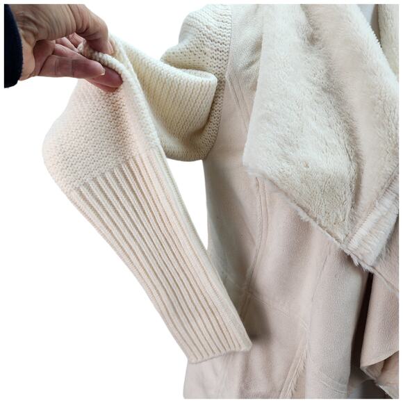 Knox Rose Sweater Jacket Women SMALL Ivory Faux Suede Fur Shearling Open Cardiga - Picture 6 of 15